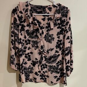 Roz & Ali Pink and Black Floral Blouse